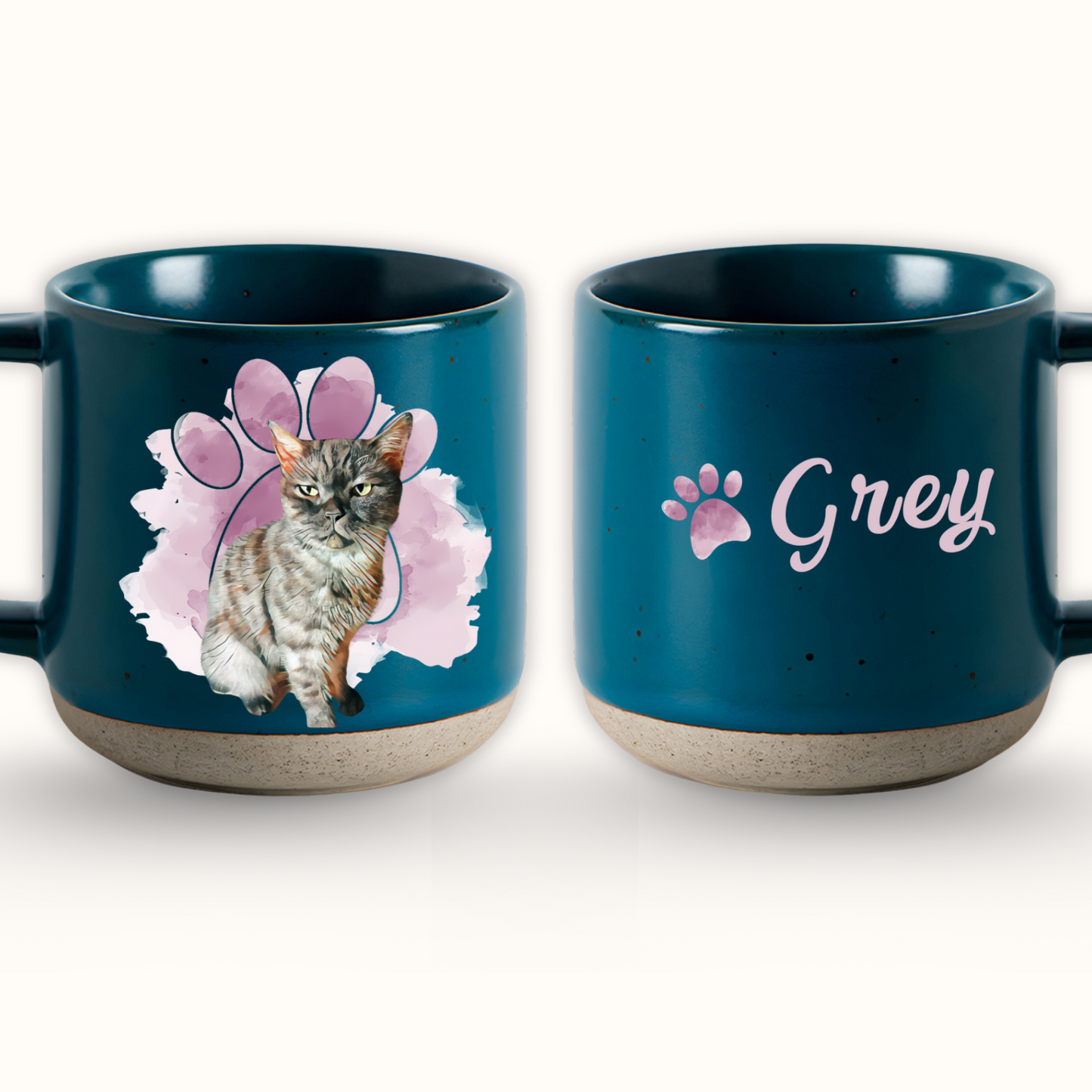 Personalized Pet Paw Pottery Mug 12oz, Custom 2 Sides Pet Photo And Name, Gift For Pet Owners