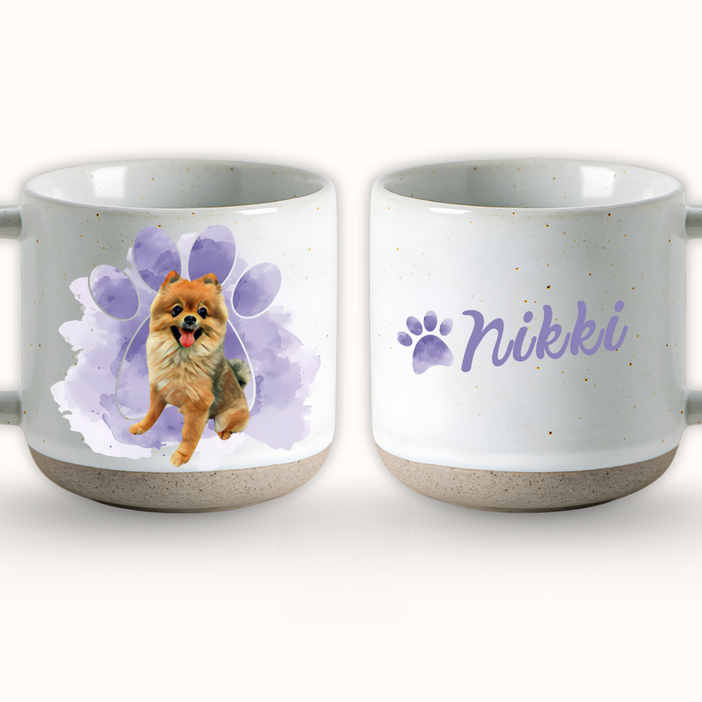 Personalized Pet Paw Pottery Mug 12oz, Custom 2 Sides Pet Photo And Name, Gift For Pet Owners