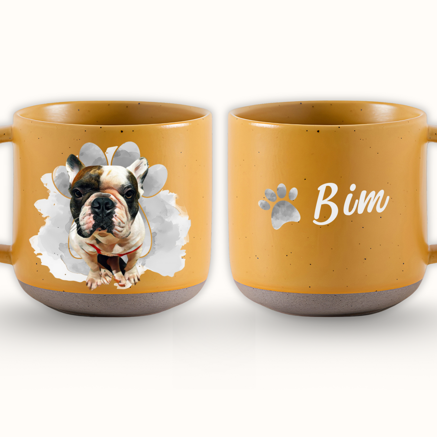 Personalized Pet Paw Pottery Mug 12oz, Custom 2 Sides Pet Photo And Name, Gift For Pet Owners