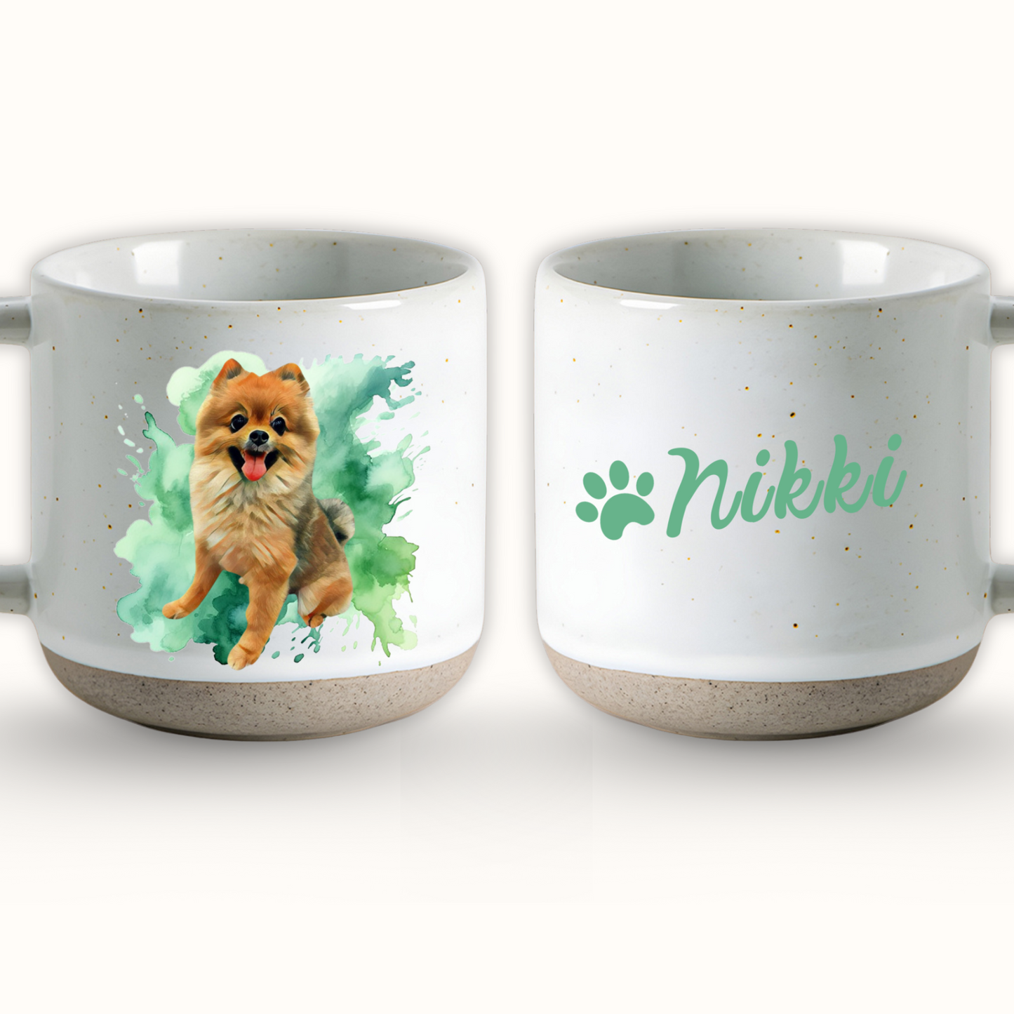 Personalized Pet Watercolor Art Pottery Mug 12oz, Custom 2 Sides Pet Photo And Name, Gift For Pet Owners