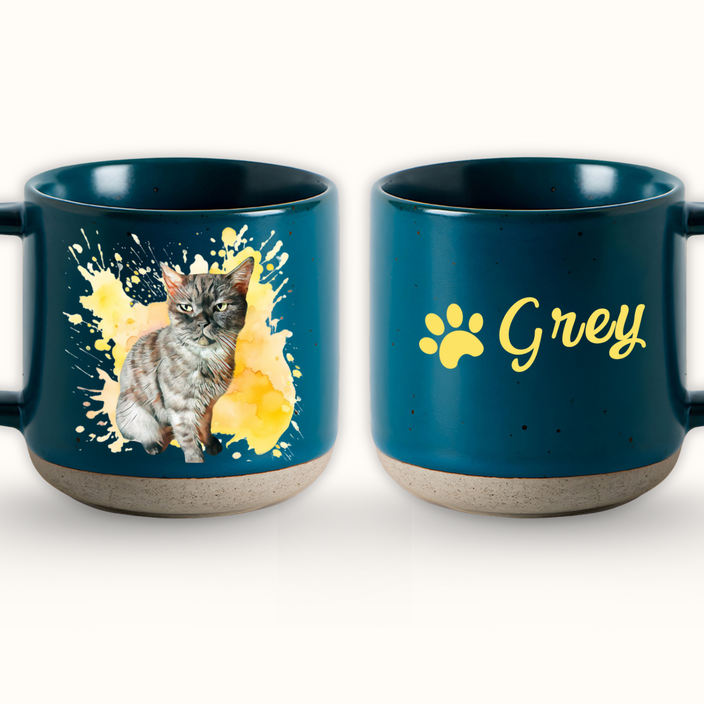 Personalized Pet Watercolor Art Pottery Mug 12oz, Custom 2 Sides Pet Photo And Name, Gift For Pet Owners