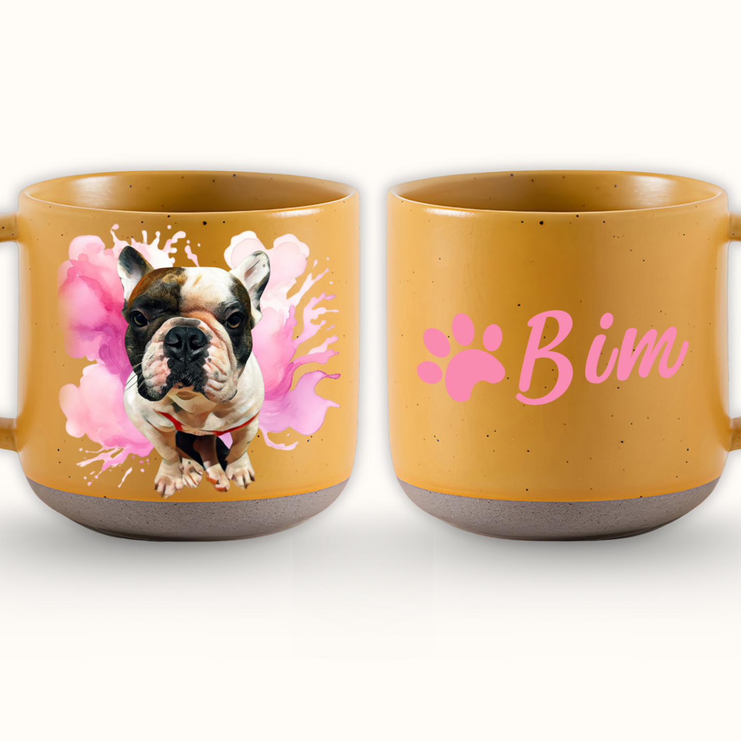 Personalized Pet Watercolor Art Pottery Mug 12oz, Custom 2 Sides Pet Photo And Name, Gift For Pet Owners