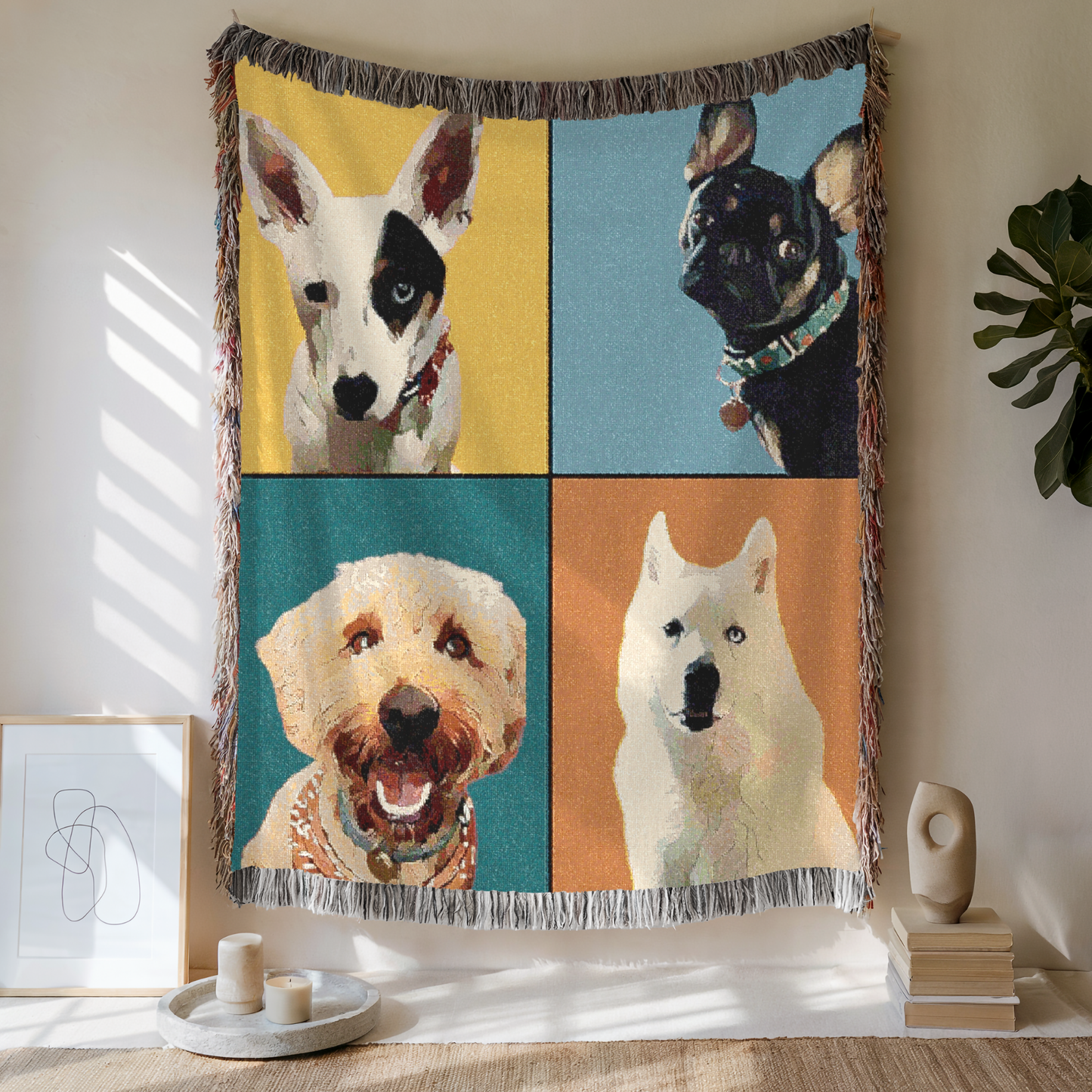 Custom Pet Portrait Woven Blanket, Custom Pet Photo, Gift For Pet Lovers