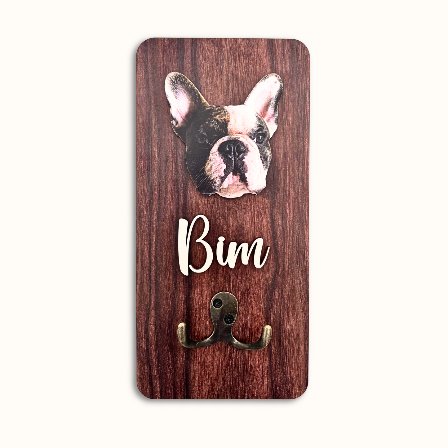 Personalized Pet Leash & Key Holder – Custom 2-Layer Wooden Pet Face