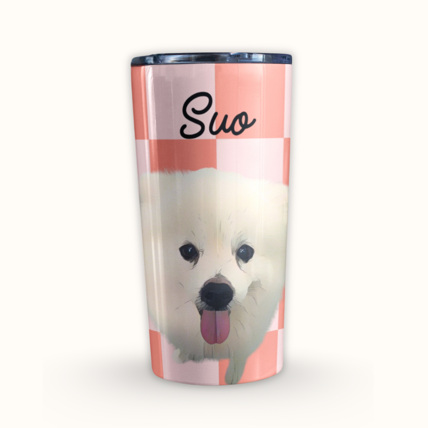Personalized Pet Checkered Tumbler, Custom Pet Photo And Name, Gift For Pet Owners