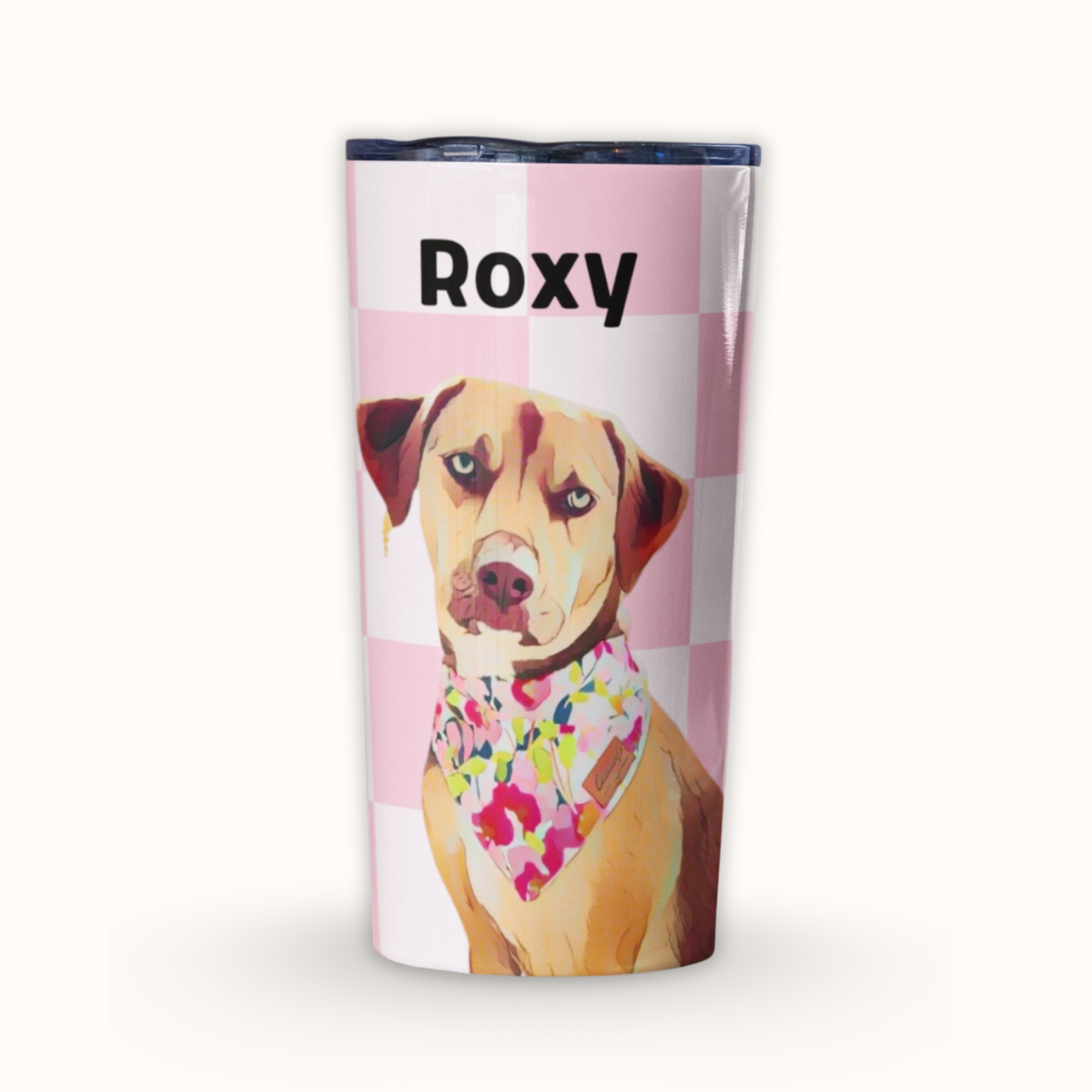 Personalized Pet Checkered Tumbler, Custom Pet Photo And Name, Gift For Pet Owners