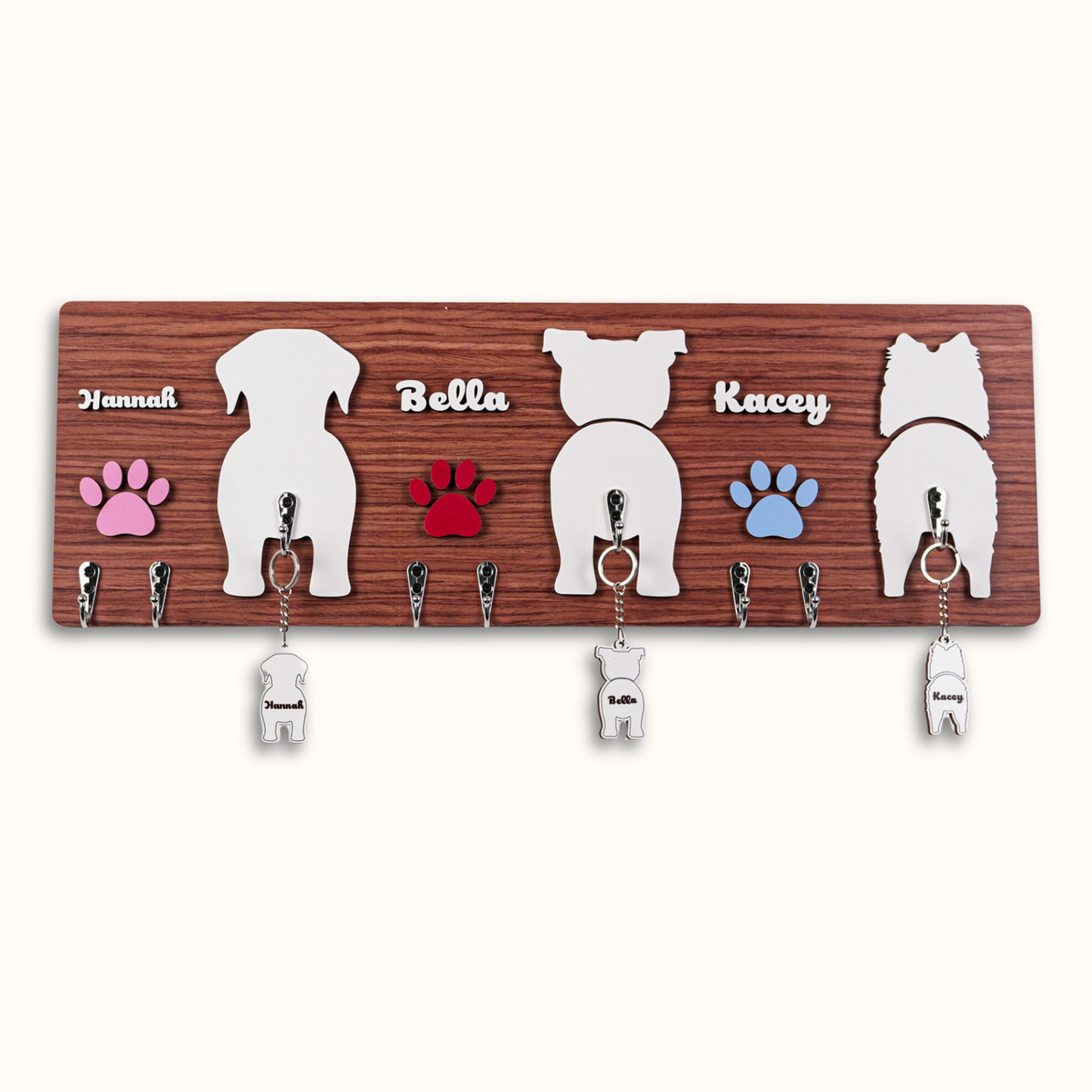 Personalized Dog Leash & Key Holder – Custom 2-Layer Wooden Dog Silhouette