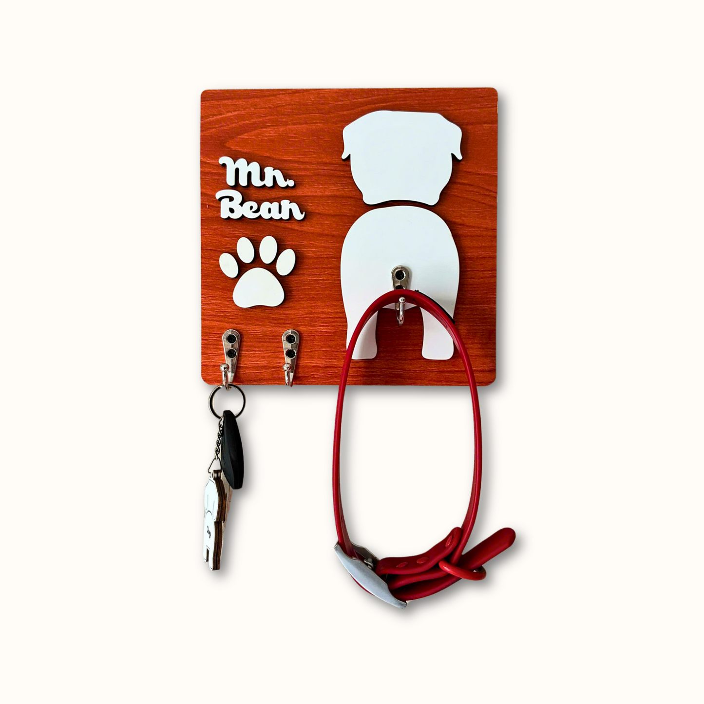 Personalized Dog Leash & Key Holder – Custom 2-Layer Wooden Dog Silhouette