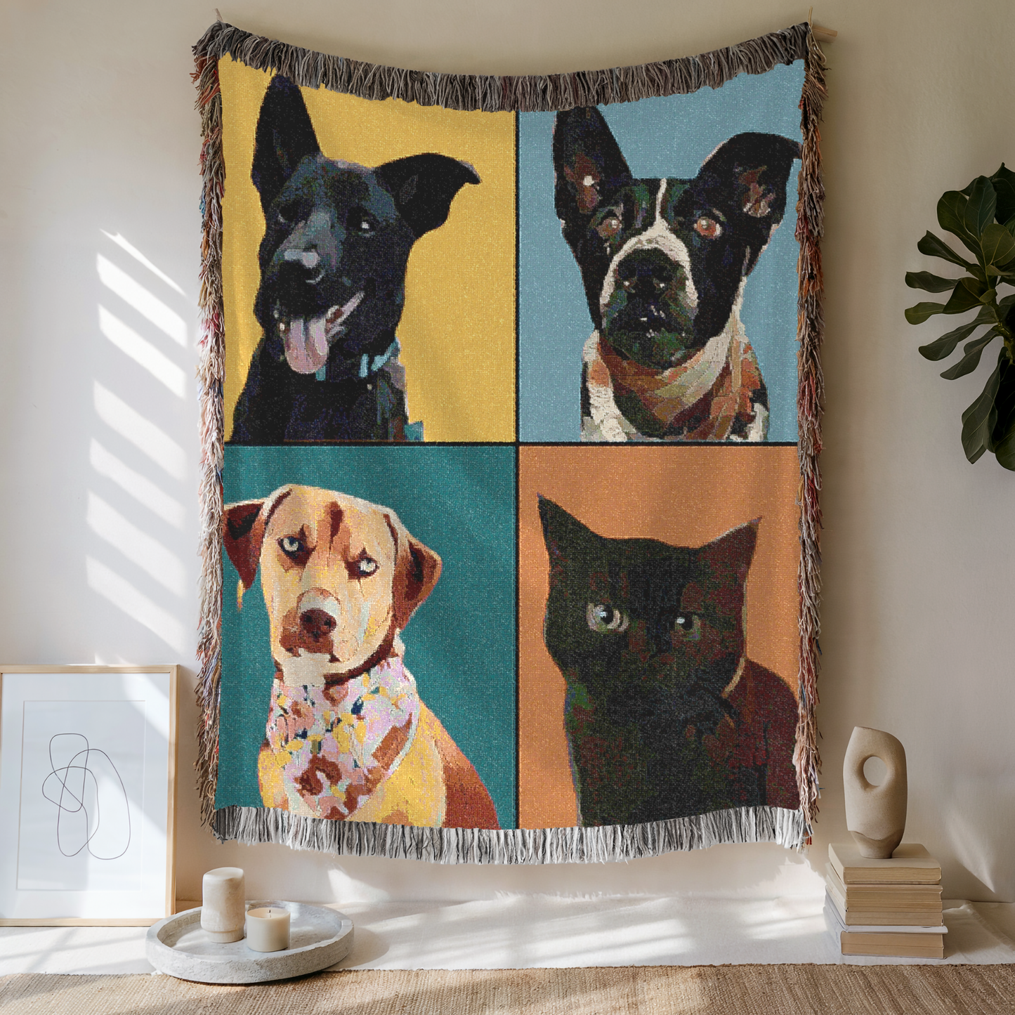 Custom Pet Portrait Woven Blanket, Custom Pet Photo, Gift For Pet Lovers