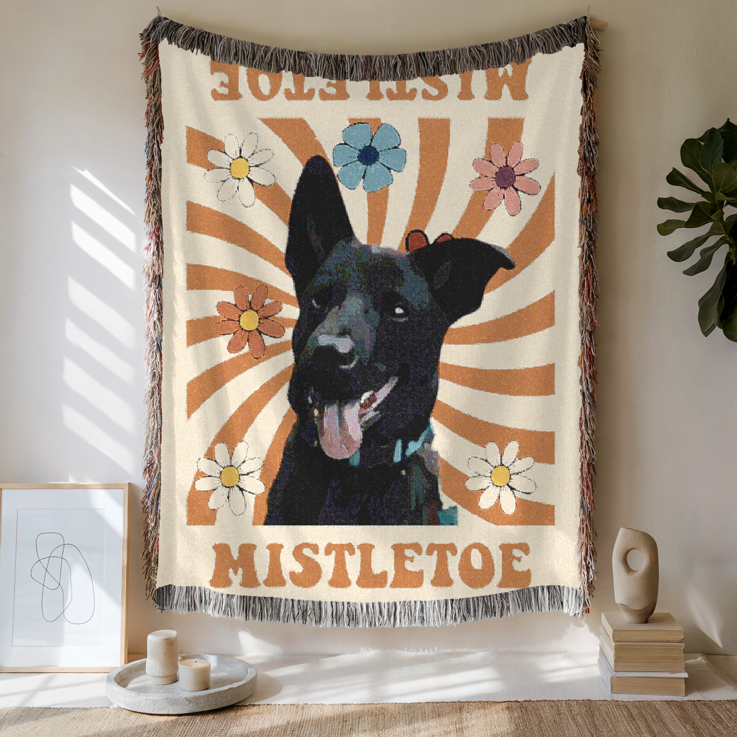 Custom Retro Spiral Woven Blanket, Custom Pet Photo and Name, Gift For Pet Lovers