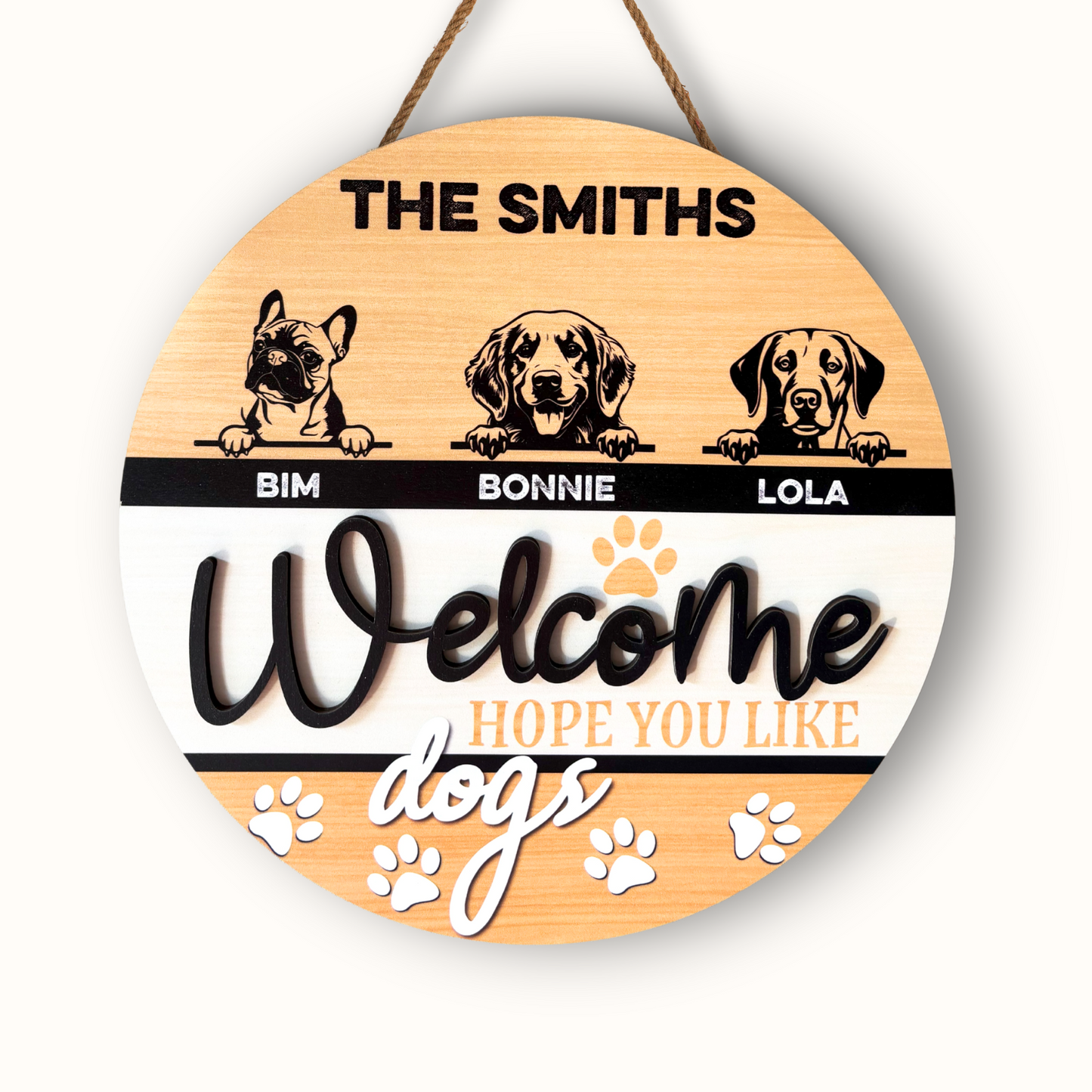 Hope You Like Dogs – Custom 2-Layer Dog Face Door Sign