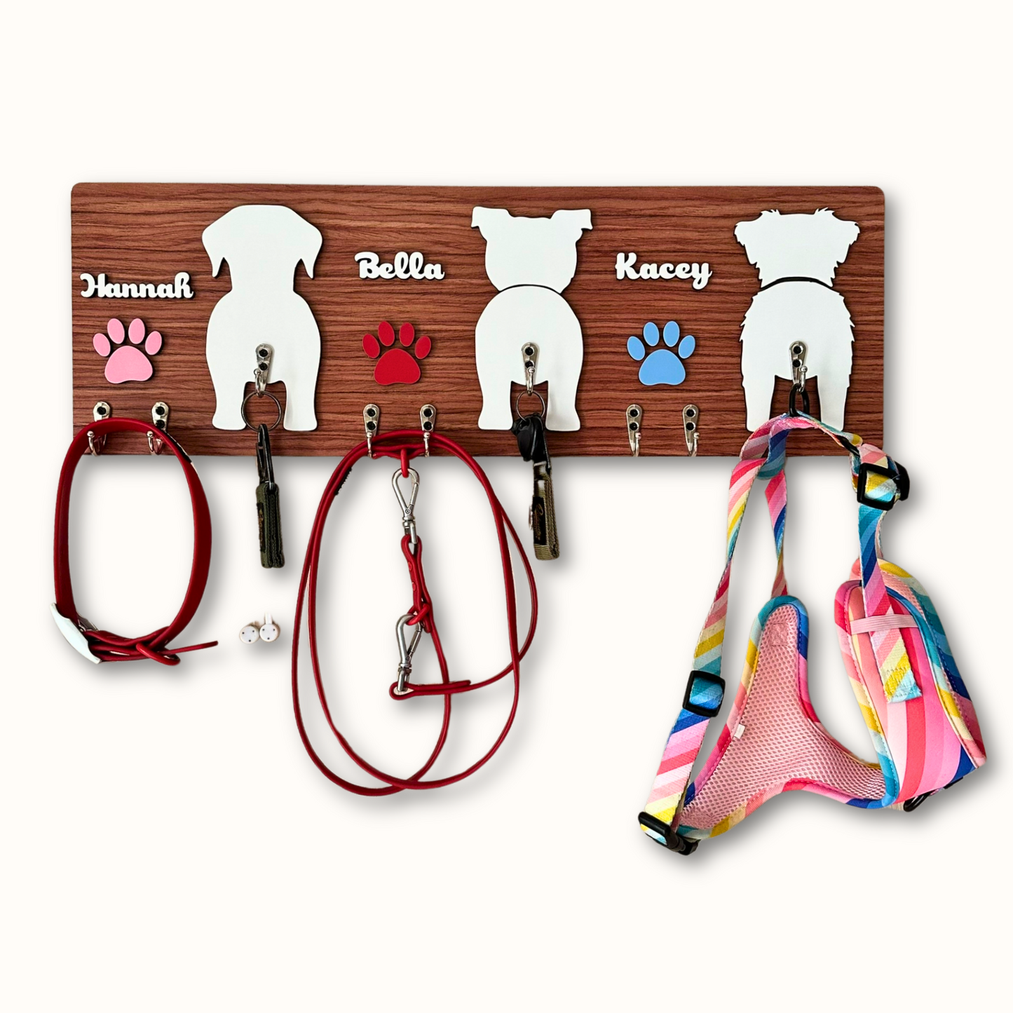 Personalized Dog Leash & Key Holder – Custom 2-Layer Wooden Dog Silhouette