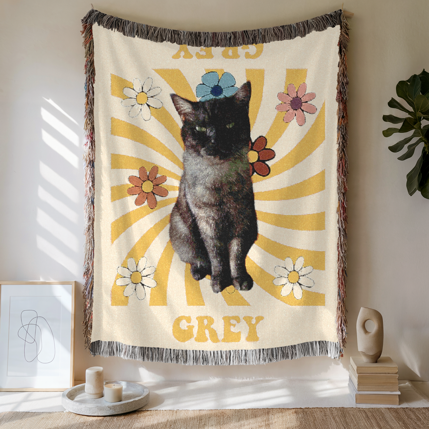 Custom Retro Spiral Woven Blanket, Custom Pet Photo and Name, Gift For Pet Lovers
