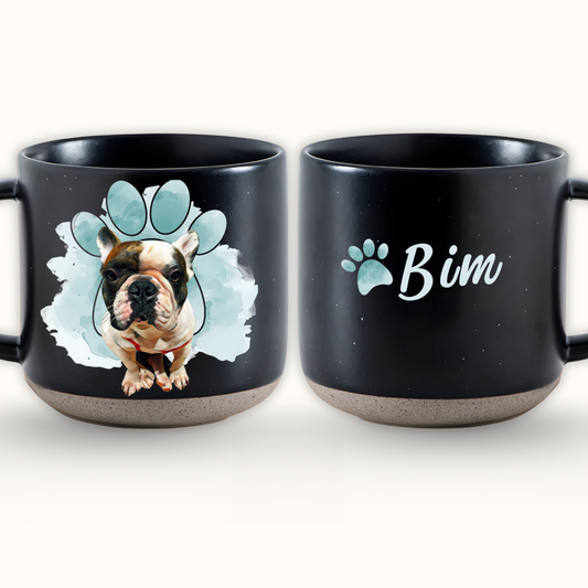 Personalized Pet Paw Pottery Mug 12oz, Custom 2 Sides Pet Photo And Name, Gift For Pet Owners
