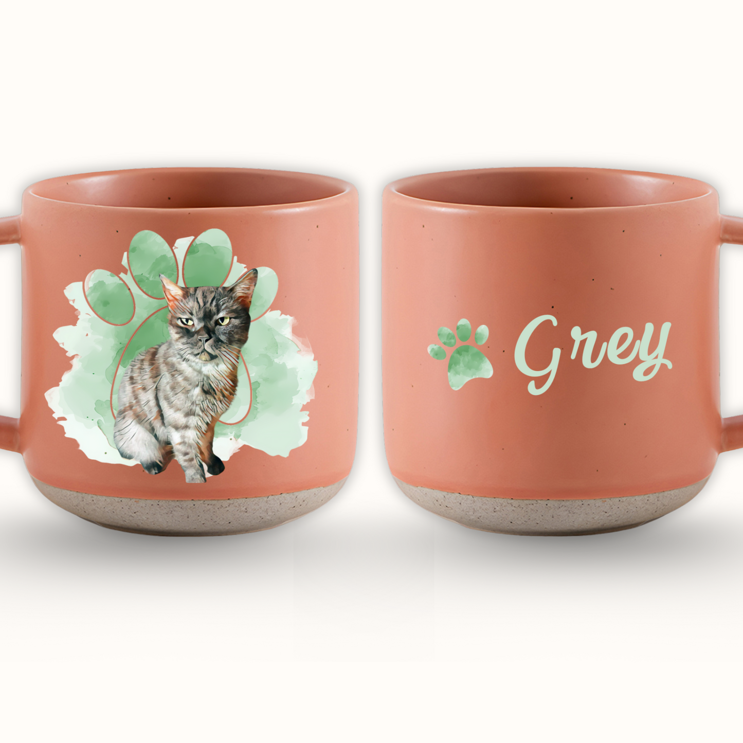Personalized Pet Paw Pottery Mug 12oz, Custom 2 Sides Pet Photo And Name, Gift For Pet Owners