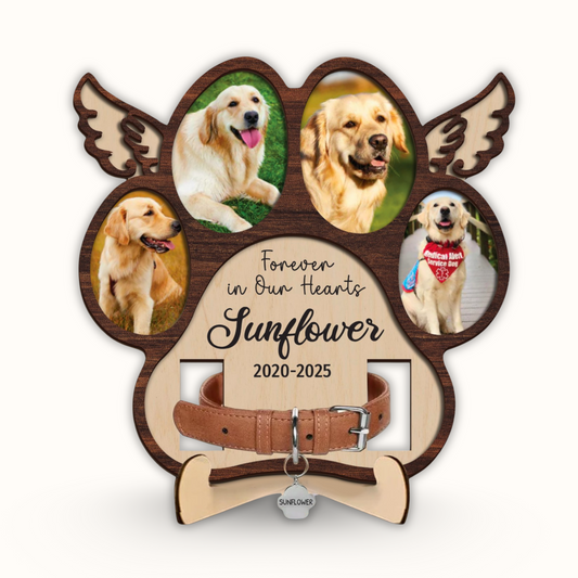 Personalized Wooden Pet Memorial Heart Frame, Custom Pet Collar Holder Wooden Sign, Remembrance Gift For Loss Pet