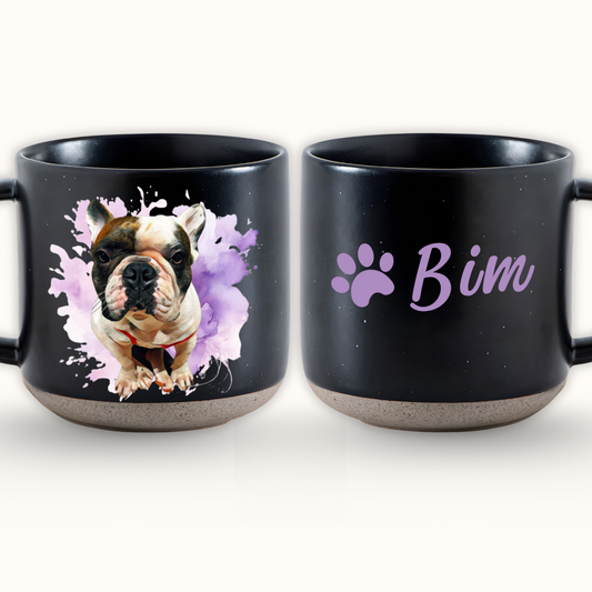 Personalized Pet Watercolor Art Pottery Mug 12oz, Custom 2 Sides Pet Photo And Name, Gift For Pet Owners