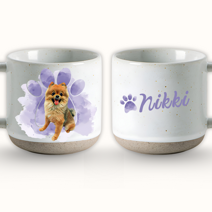 Personalized Pet Paw Pottery Mug 12oz, Custom 2 Sides Pet Photo And Name, Gift For Pet Owners
