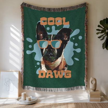 Custom Cool Dawg Woven Blanket, Custom Dog Photo, Gift For Dog Lovers