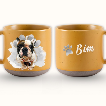 Personalized Pet Paw Pottery Mug 12oz, Custom 2 Sides Pet Photo And Name, Gift For Pet Owners
