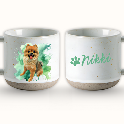 Personalized Pet Watercolor Art Pottery Mug 12oz, Custom 2 Sides Pet Photo And Name, Gift For Pet Owners