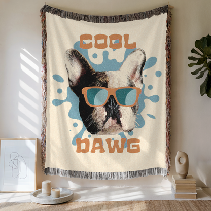 Custom Cool Dawg Woven Blanket, Custom Dog Photo, Gift For Dog Lovers