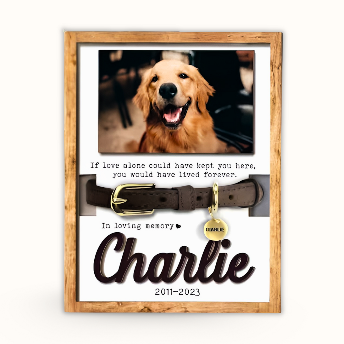 Personalized Wooden Pet Memorial Frame, Custom Pet Collar Holder Wooden Sign, Remembrance Gift For Loss Pet