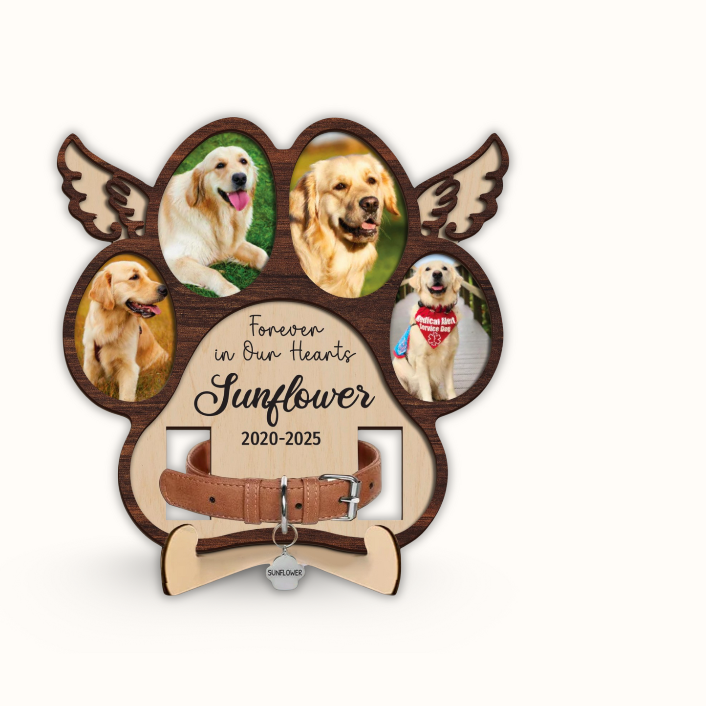 Personalized Wooden Pet Memorial Heart Frame, Custom Pet Collar Holder Wooden Sign, Remembrance Gift For Loss Pet