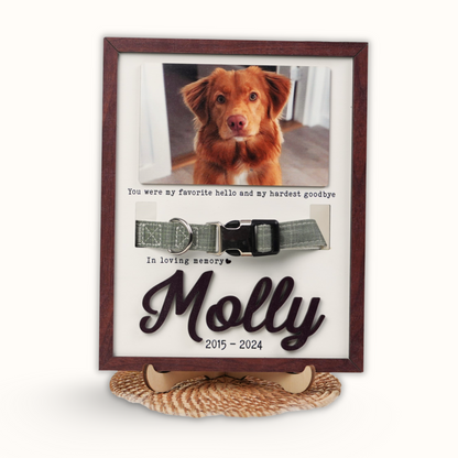 Personalized Wooden Pet Memorial Frame, Custom Pet Collar Holder Wooden Sign, Remembrance Gift For Loss Pet