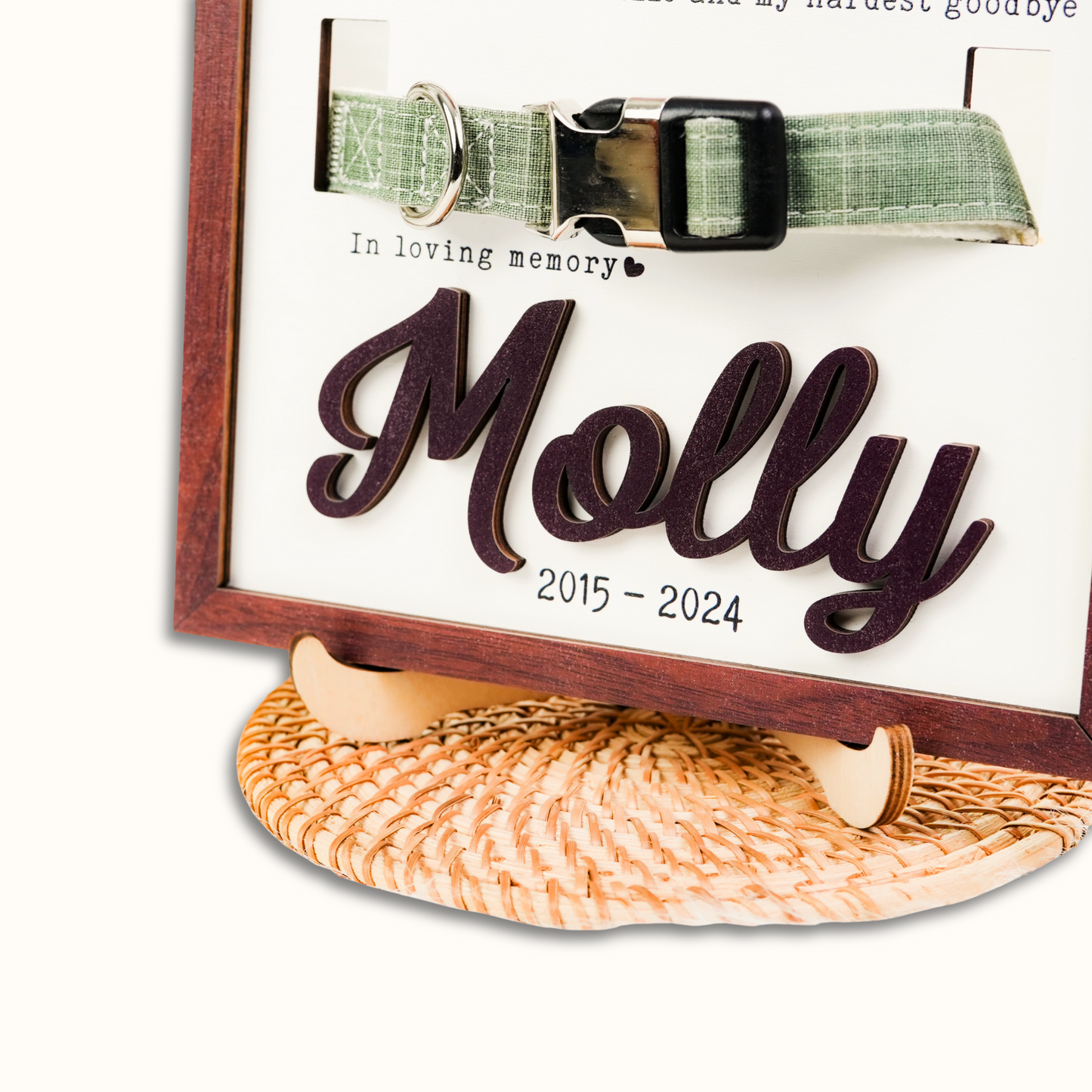 Personalized Wooden Pet Memorial Frame, Custom Pet Collar Holder Wooden Sign, Remembrance Gift For Loss Pet