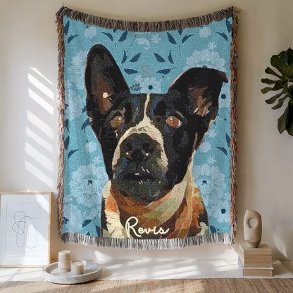 Custom Pet Flower Woven Blanket, Custom Pet Photo And Name, Gift For Pet Lovers
