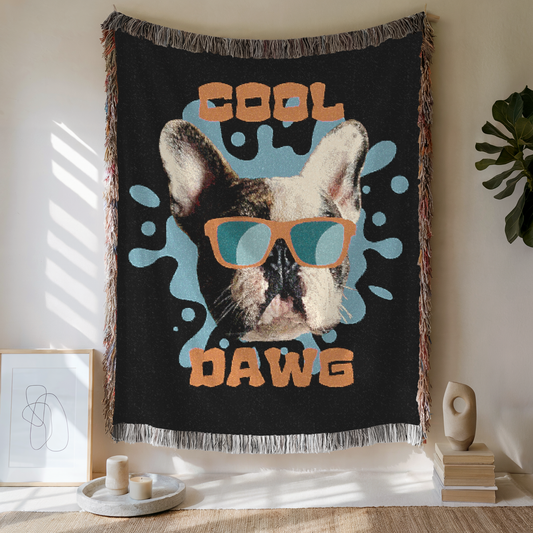 Custom Cool Dawg Woven Blanket, Custom Dog Photo, Gift For Dog Lovers