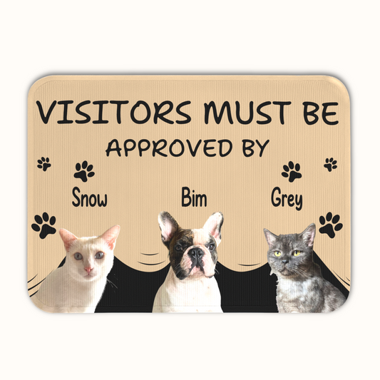 Personalized Pet Doormat, Visitors Must Be Approved By Doormat, Custom Pet Photo and Name, Gift for Pet Owners