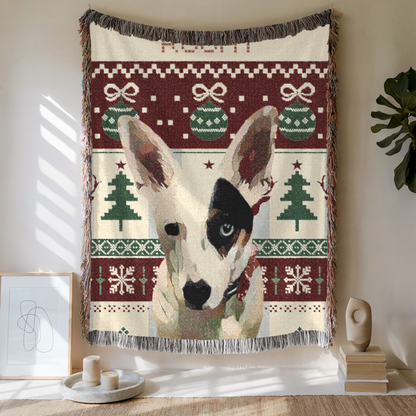 Custom Pet Portrait The Festive Woven Blanket, Custom Pet Photo And Name, Gift For Pet Lovers
