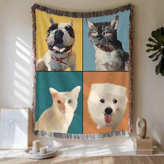 Custom Pet Portrait Woven Blanket, Custom Pet Photo, Gift For Pet Lovers