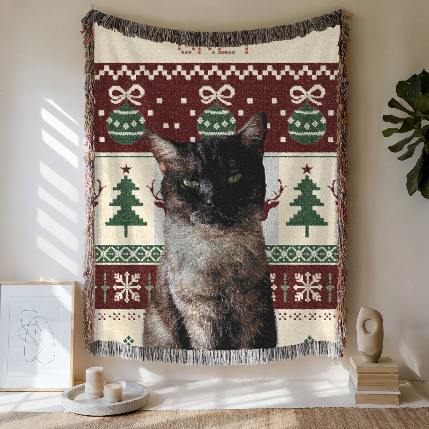 Custom Pet Portrait The Festive Woven Blanket, Custom Pet Photo And Name, Gift For Pet Lovers
