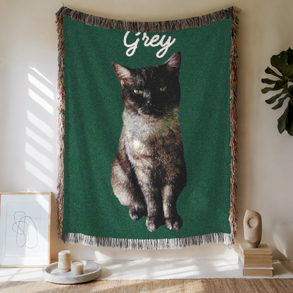 Custom Pet Woven Blanket, Custom Pet Photo And Name, Gift For Pet Lovers
