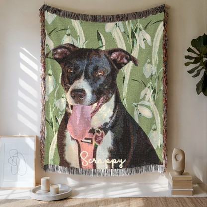 Custom Pet Flower Woven Blanket, Custom Pet Photo And Name, Gift For Pet Lovers