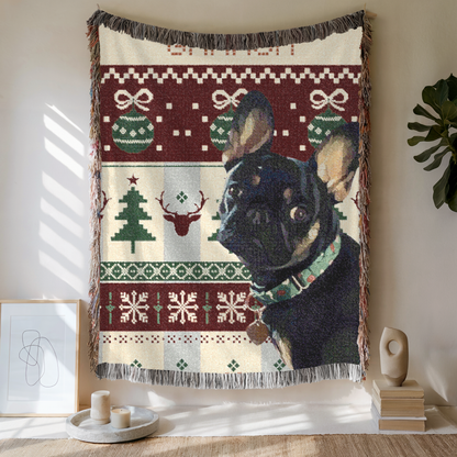 Custom Pet Portrait The Festive Woven Blanket, Custom Pet Photo And Name, Gift For Pet Lovers
