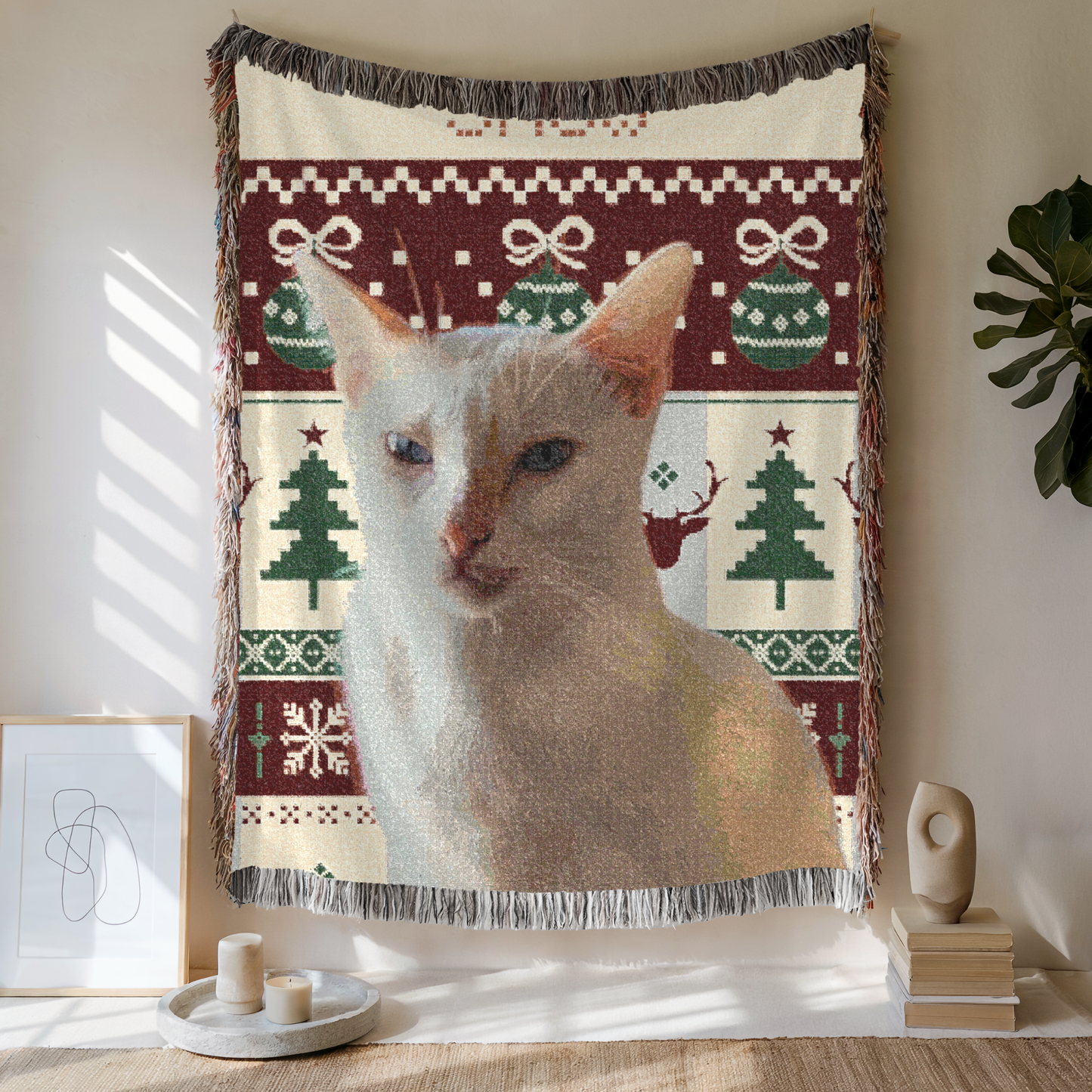 Custom Pet Portrait The Festive Woven Blanket, Custom Pet Photo And Name, Gift For Pet Lovers