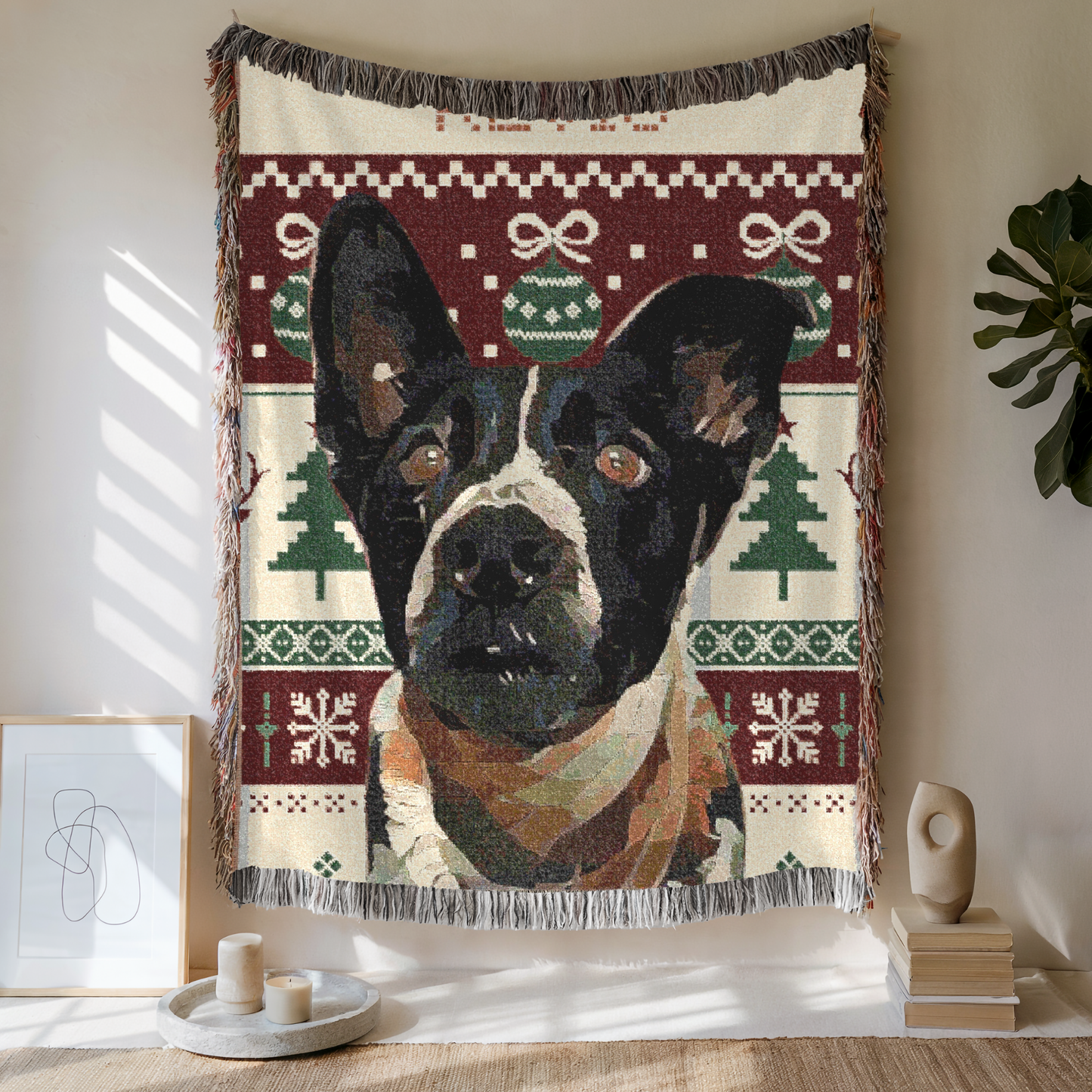 Custom Pet Portrait The Festive Woven Blanket, Custom Pet Photo And Name, Gift For Pet Lovers