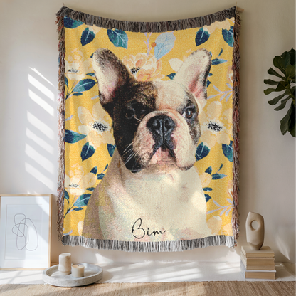Custom Pet Flower Woven Blanket, Custom Pet Photo And Name, Gift For Pet Lovers