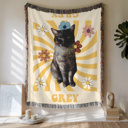 Custom Retro Spiral Woven Blanket, Custom Pet Photo and Name, Gift For Pet Lovers